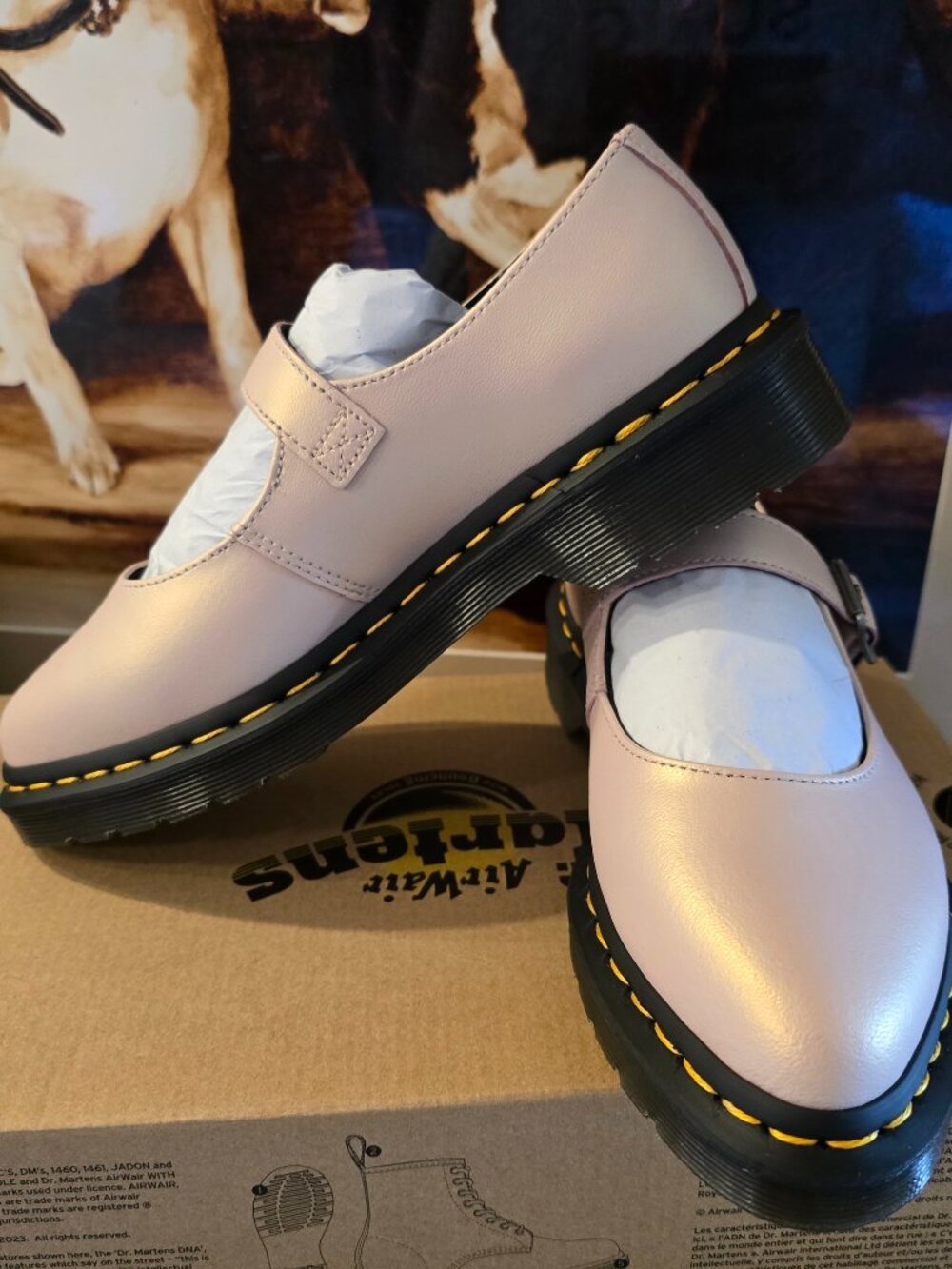 Dr Martens Elphie II iridescent leather mary jane shoes Pink Women's Sz 6 NEW